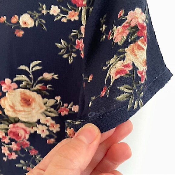 NEW NWT BLUE RAIN FRANCESCA'S Navy Blue Pink Cream Floral Ruffle Shift Dress M - Picture 10 of 11